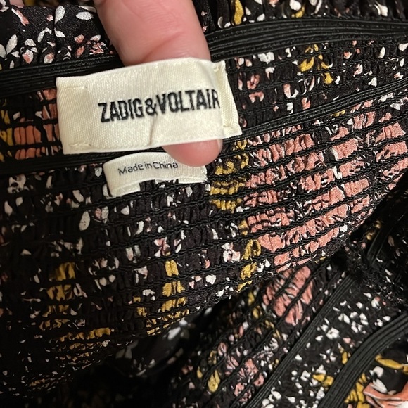 Zadig & Voltaire Silk Smocked Waist Mini Skirt Jesse Print in Noir Sz. Small - Picture 9 of 11